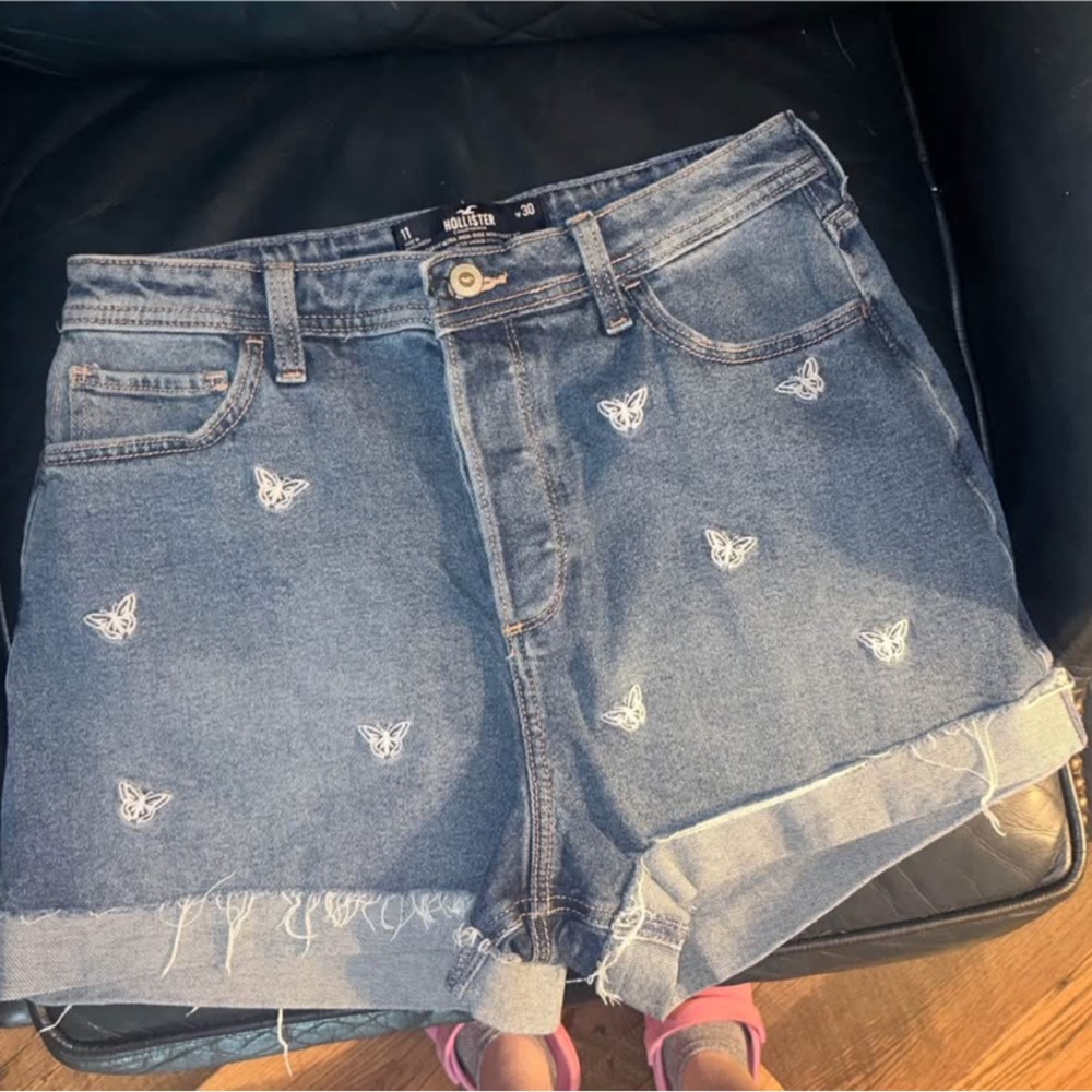 Hollister Blue Jean Shorts with Distressed Hem